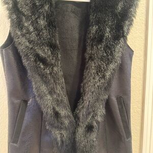 White House Black Market Black Faux Fur Vest
